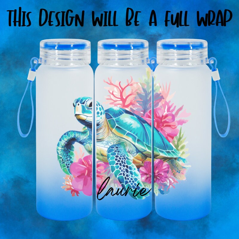 Preppy Sea Turtle Design Glass Water Bottle/Tumbler/Personalize It!