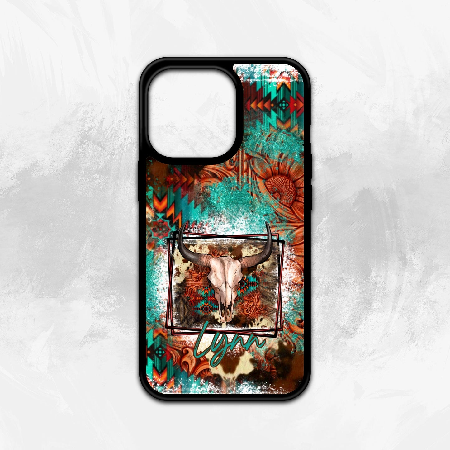 Western Steer/Skull Design phone Case/ Cover/Personalize it! Cell Phone Cases Black Edge Cover /Compatible with iPhone 13,14 and 15 pro max