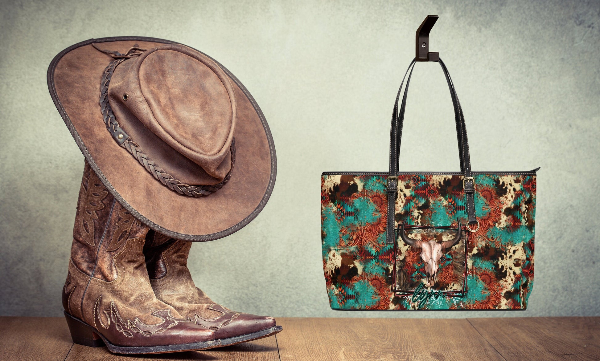 P/U Leather Western Steer Design/PERSONALIZE IT! / Handbag/Tote